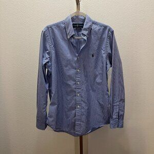 Ralph Lauren Mens  Blue Micro Gingham Cotton Button Down Shirt Medium
